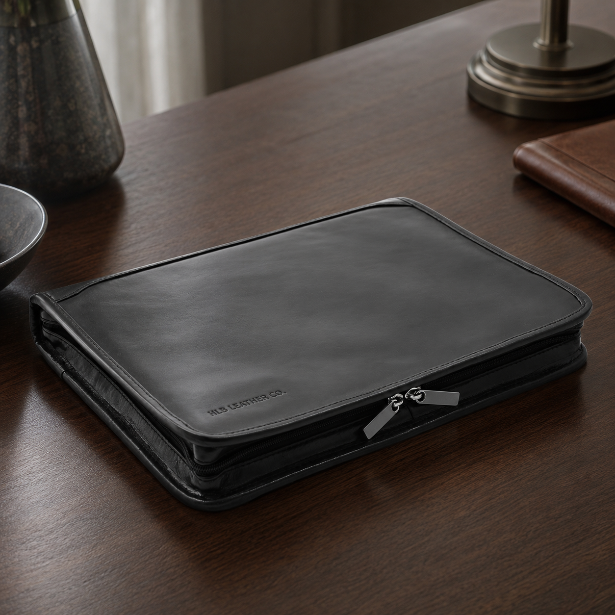 Muker Black Leather Portfolio Case – A4 Ring Binder Business Organizer