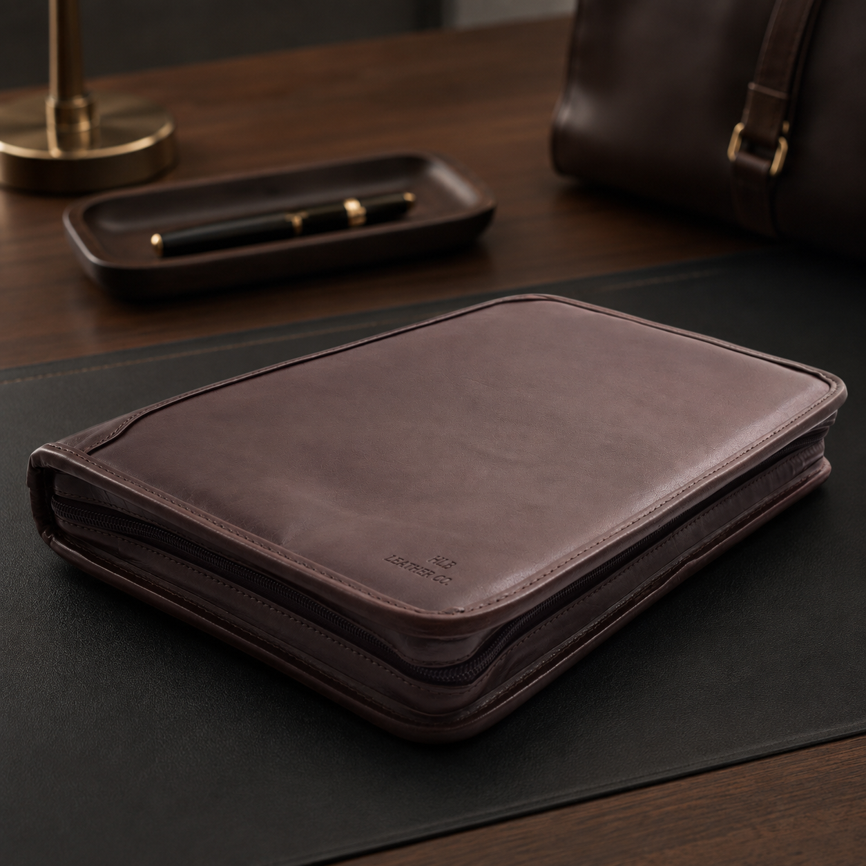 Muker Brown Leather Portfolio Case – A4 Ring Binder Business Organizer