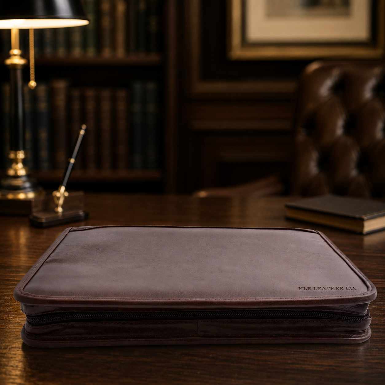 Muker Brown Leather Portfolio Case – A4 Ring Binder Business Organizer