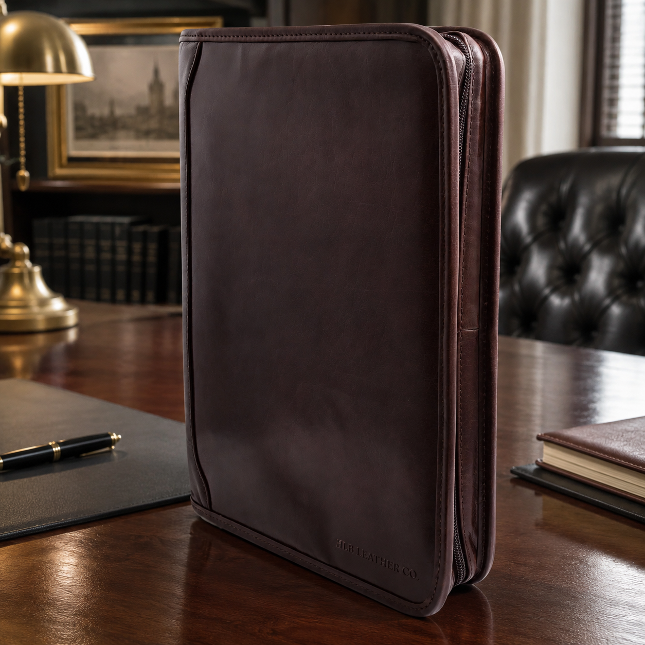 Muker Brown Leather Portfolio Case – A4 Ring Binder Business Organizer