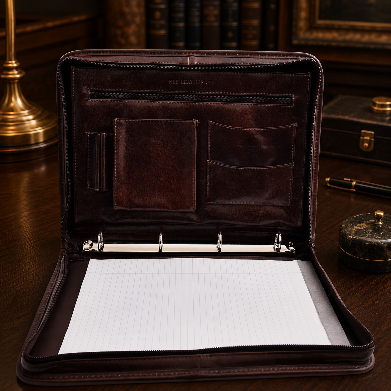 Muker Brown Leather Portfolio Case – A4 Ring Binder Business Organizer