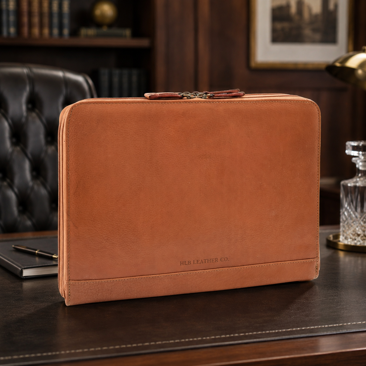 Cookbury Tan A4 Leather Portfolio Case – Dual Compartment Document & Tablet Organizer