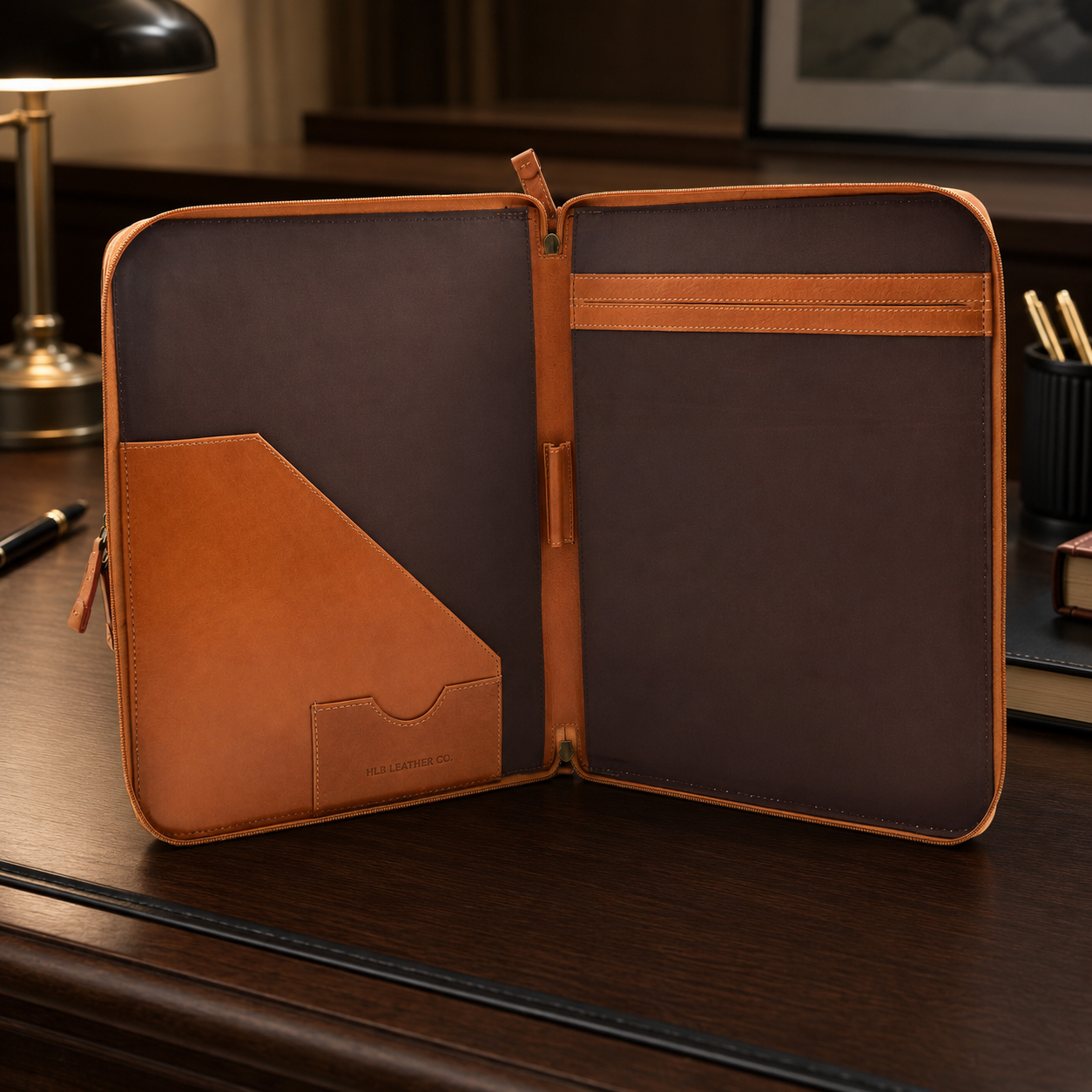 Cookbury Tan A4 Leather Portfolio Case – Dual Compartment Document & Tablet Organizer