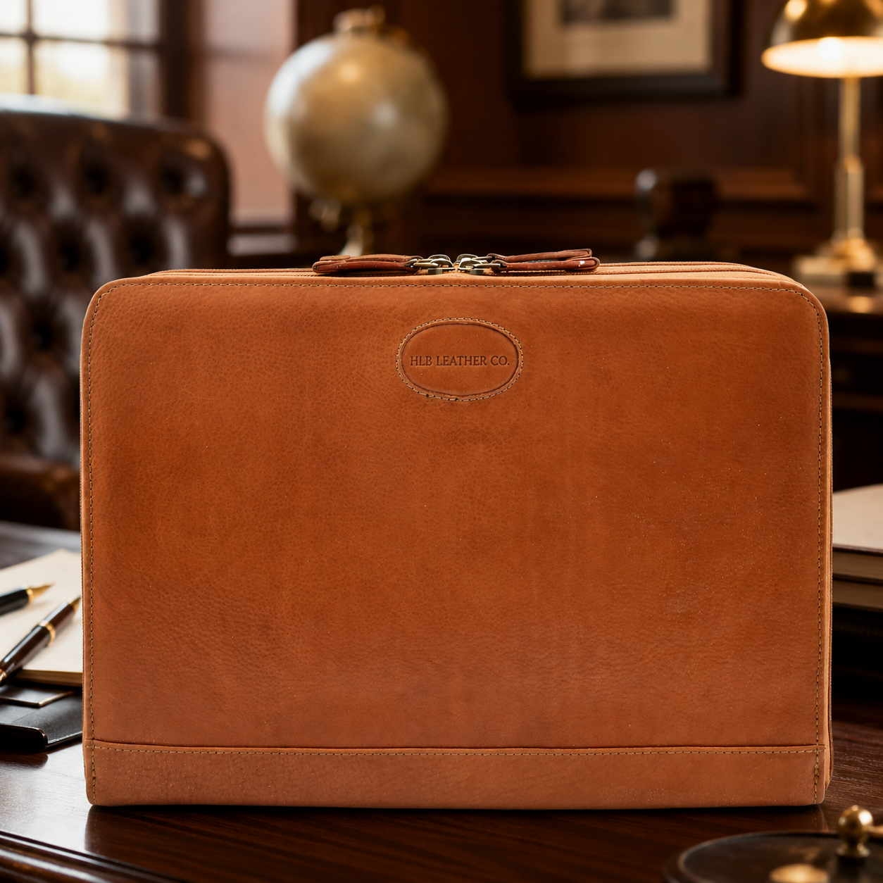 Cookbury Tan A4 Leather Portfolio Case – Dual Compartment Document & Tablet Organizer