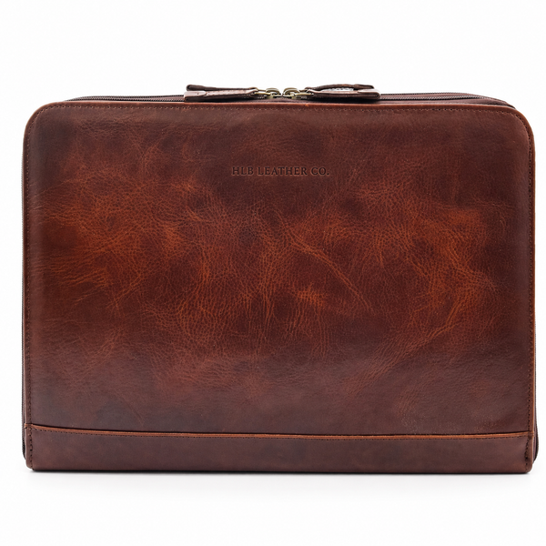 Cookbury Brown A4 Leather Portfolio Case – Dual Compartment Business Document Organizer