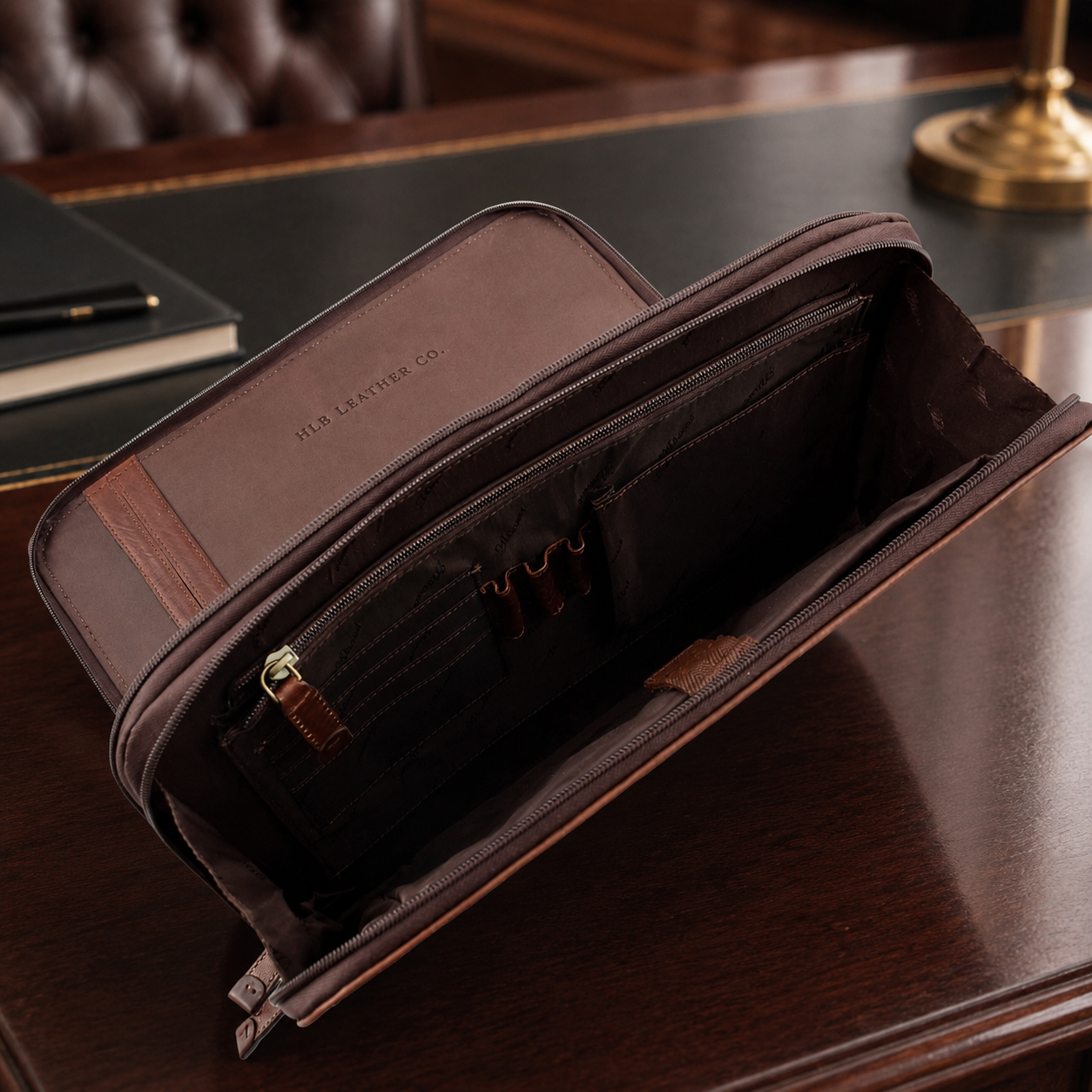 Cookbury Brown A4 Leather Portfolio Case – Dual Compartment Business Document Organizer