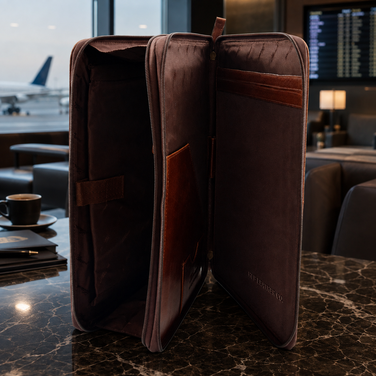 Cookbury Brown A4 Leather Portfolio Case – Dual Compartment Business Document Organizer