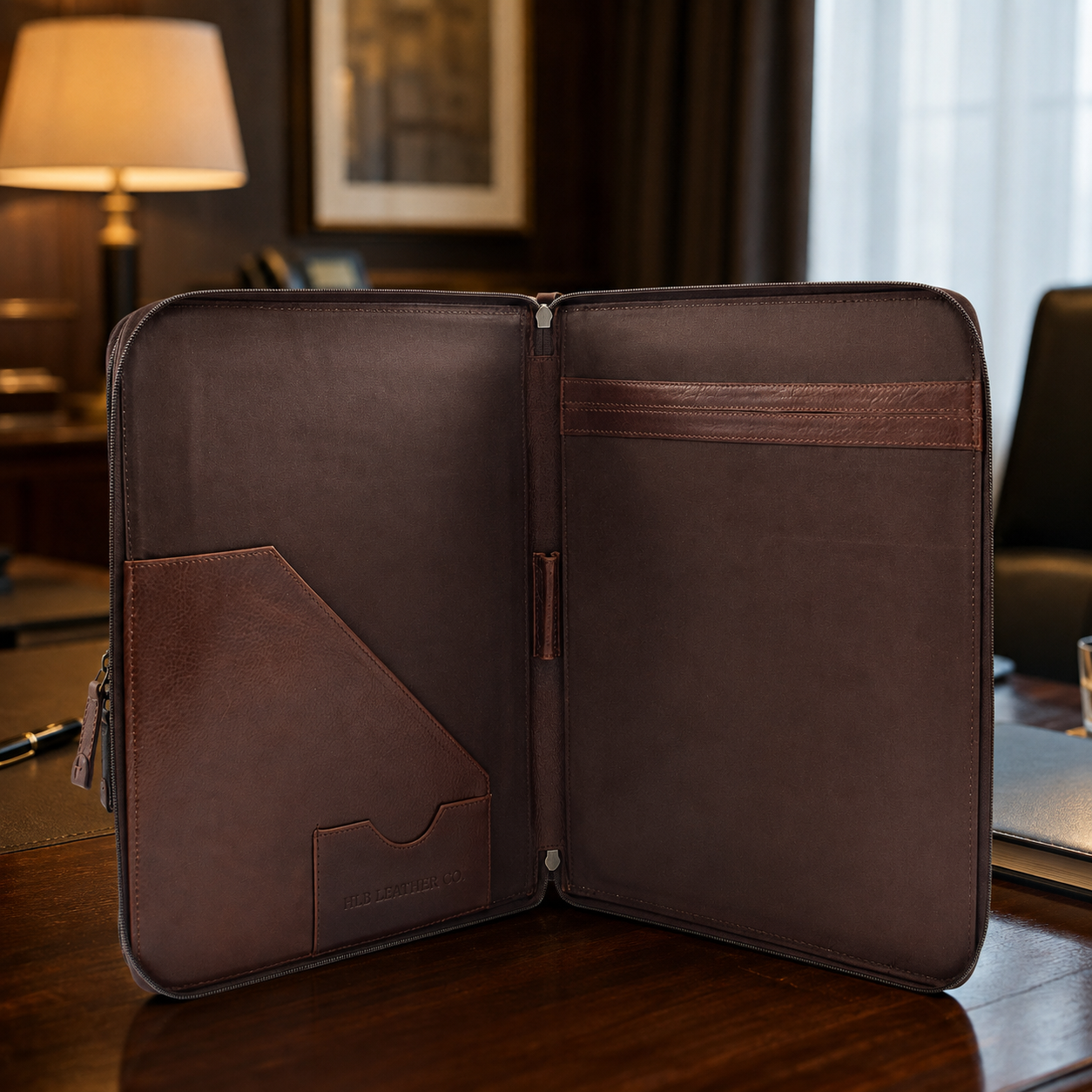 Cookbury Brown A4 Leather Portfolio Case – Dual Compartment Business Document Organizer