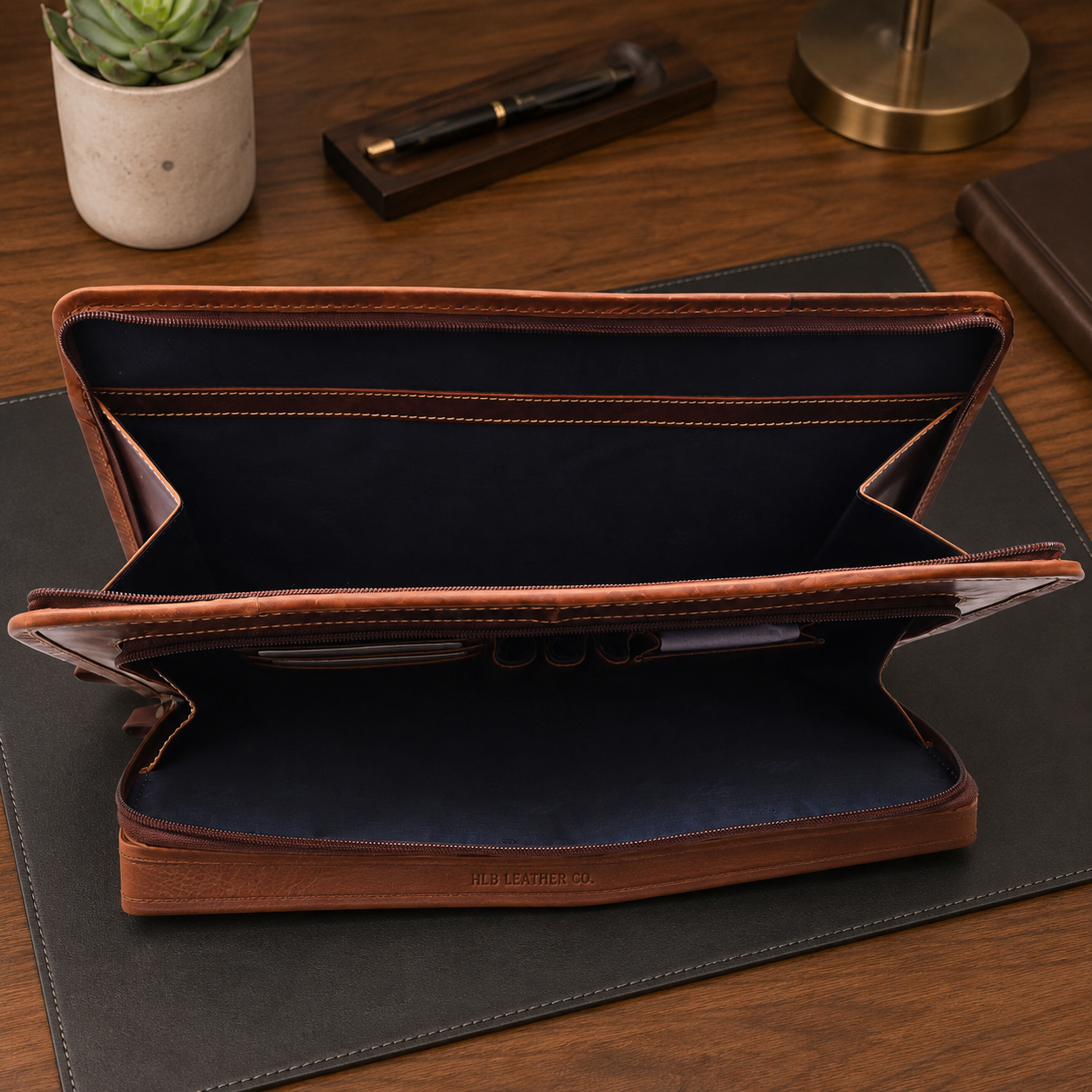 Aero Brown A4 Leather Portfolio Case – Gusseted Document Organizer
