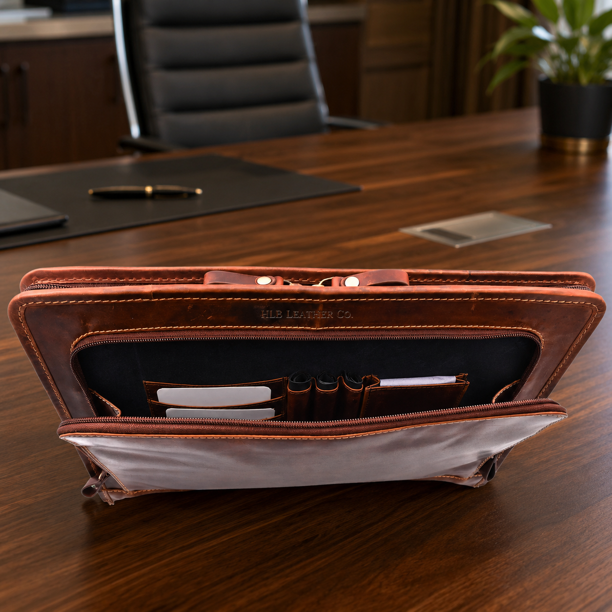 Aero Brown A4 Leather Portfolio Case – Gusseted Document Organizer