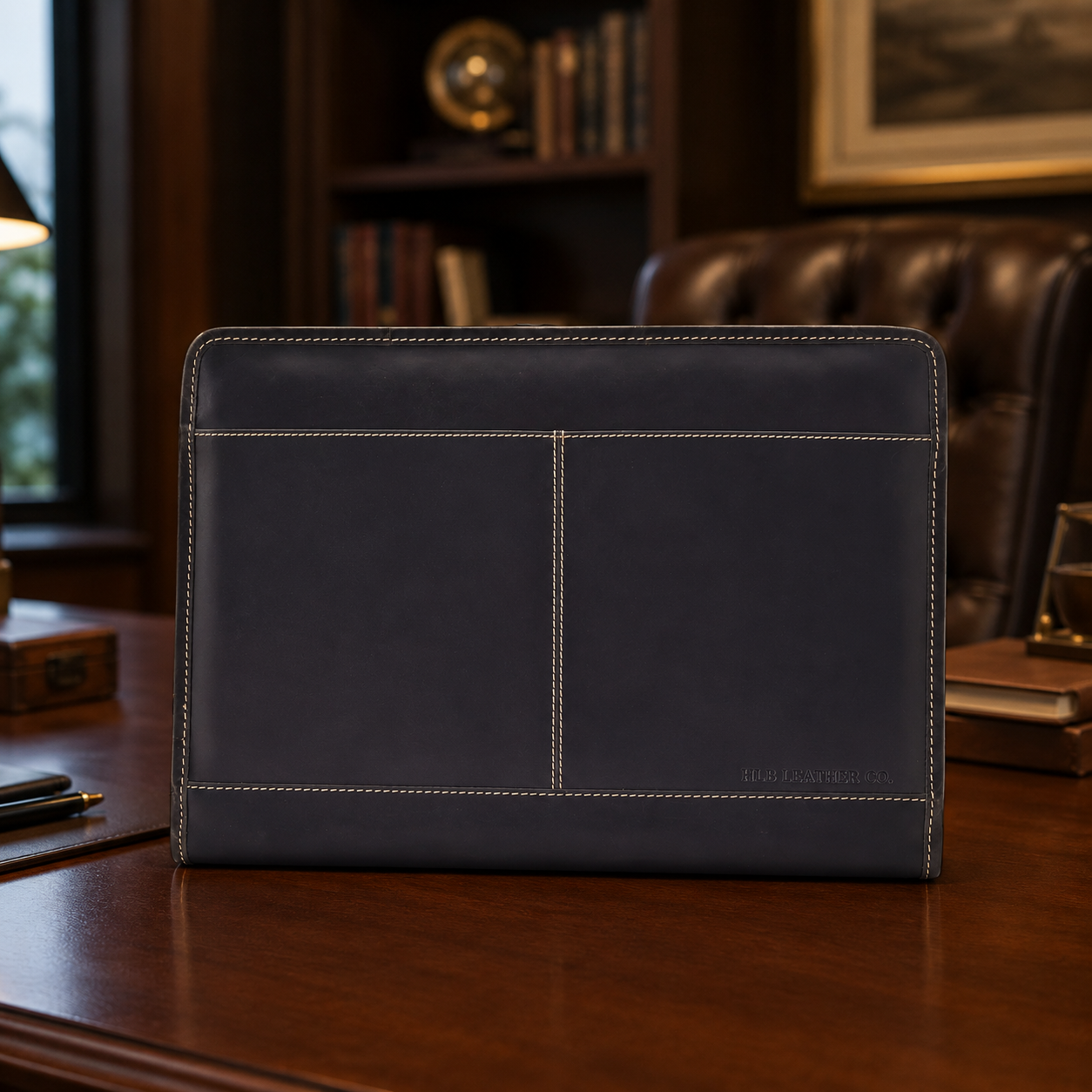 Aero Black A4 Leather Portfolio Case – Gusseted Document Organizer