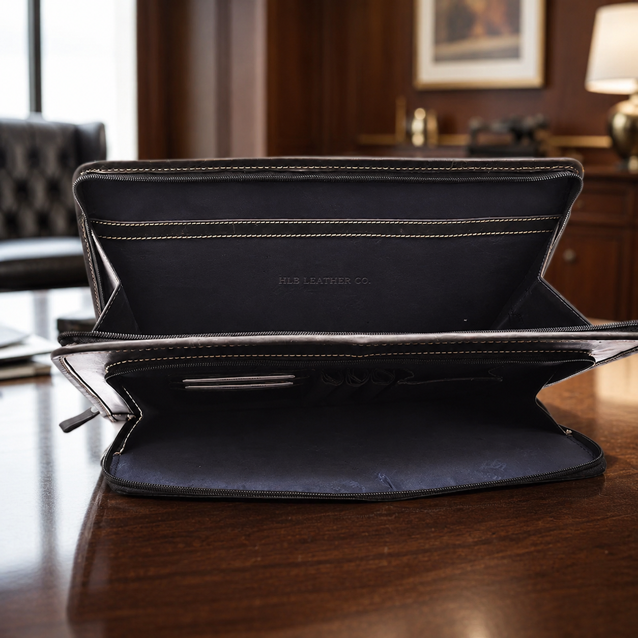 Aero Black A4 Leather Portfolio Case – Gusseted Document Organizer