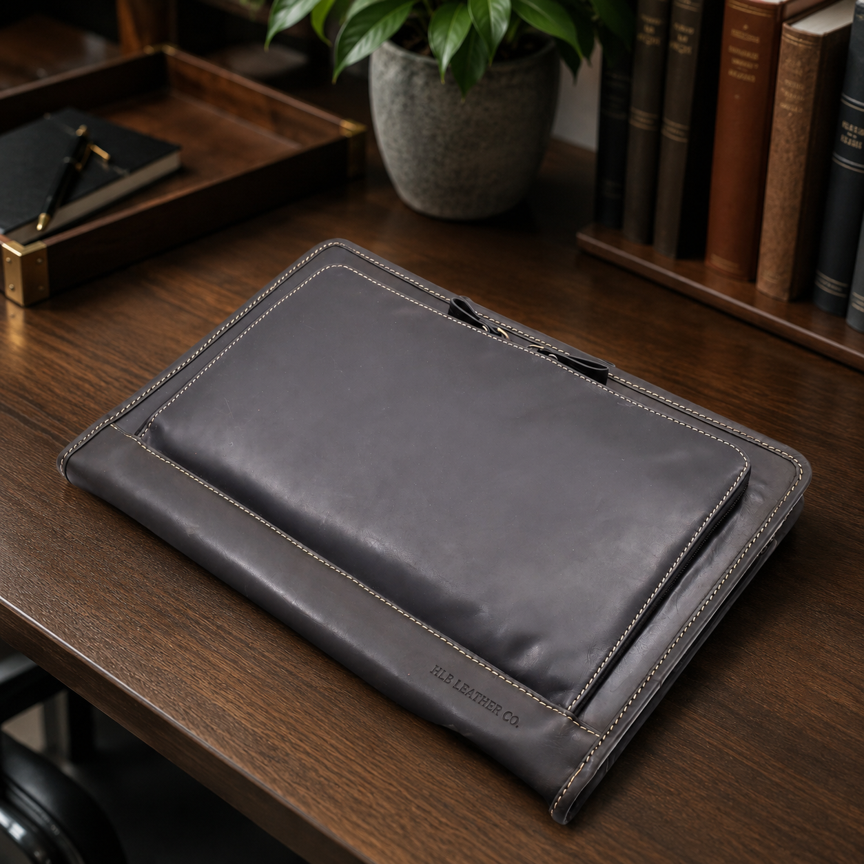 Aero Black A4 Leather Portfolio Case – Gusseted Document Organizer