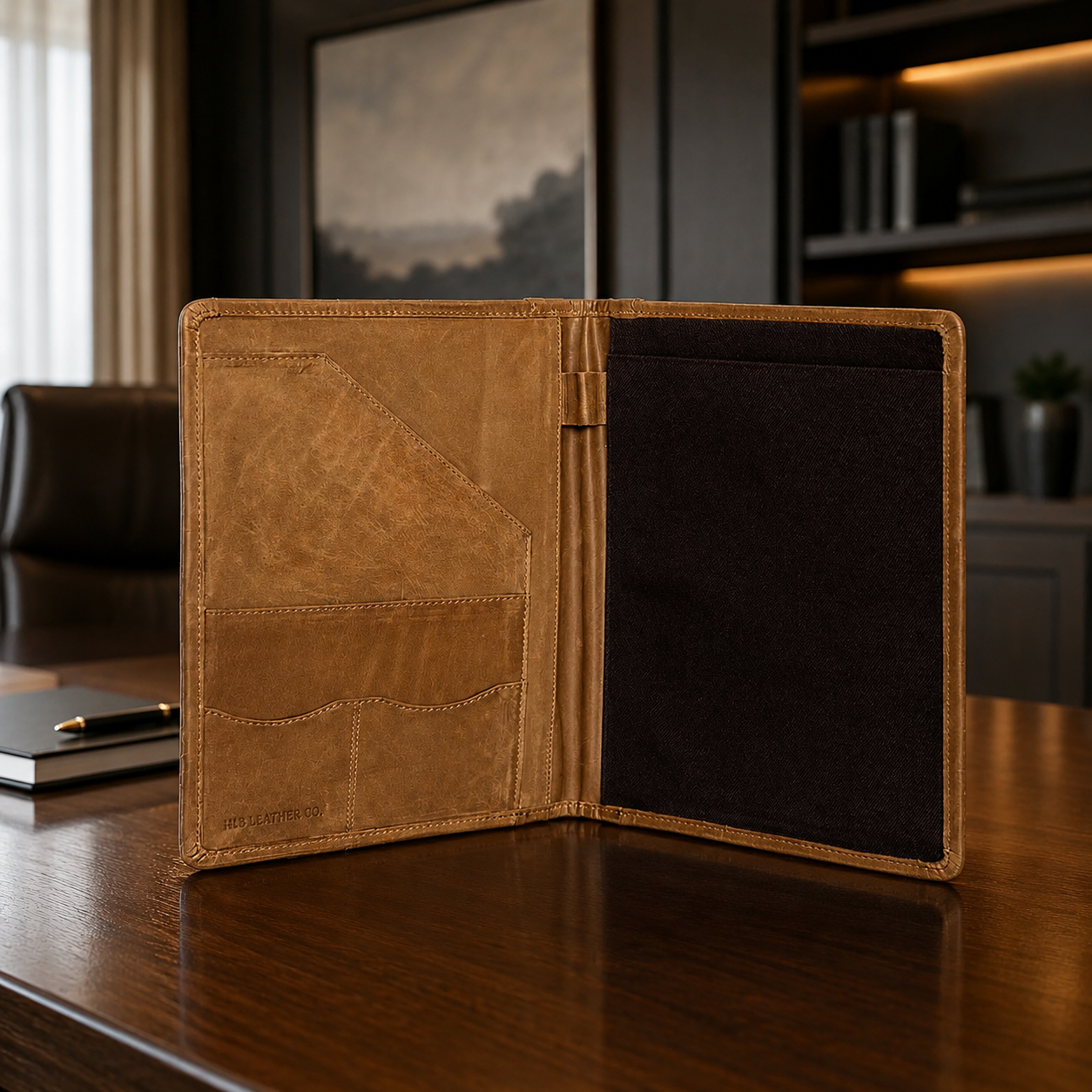 Brown A5 Genuine Leather Padfolio – Compact Business Writing Portfolio