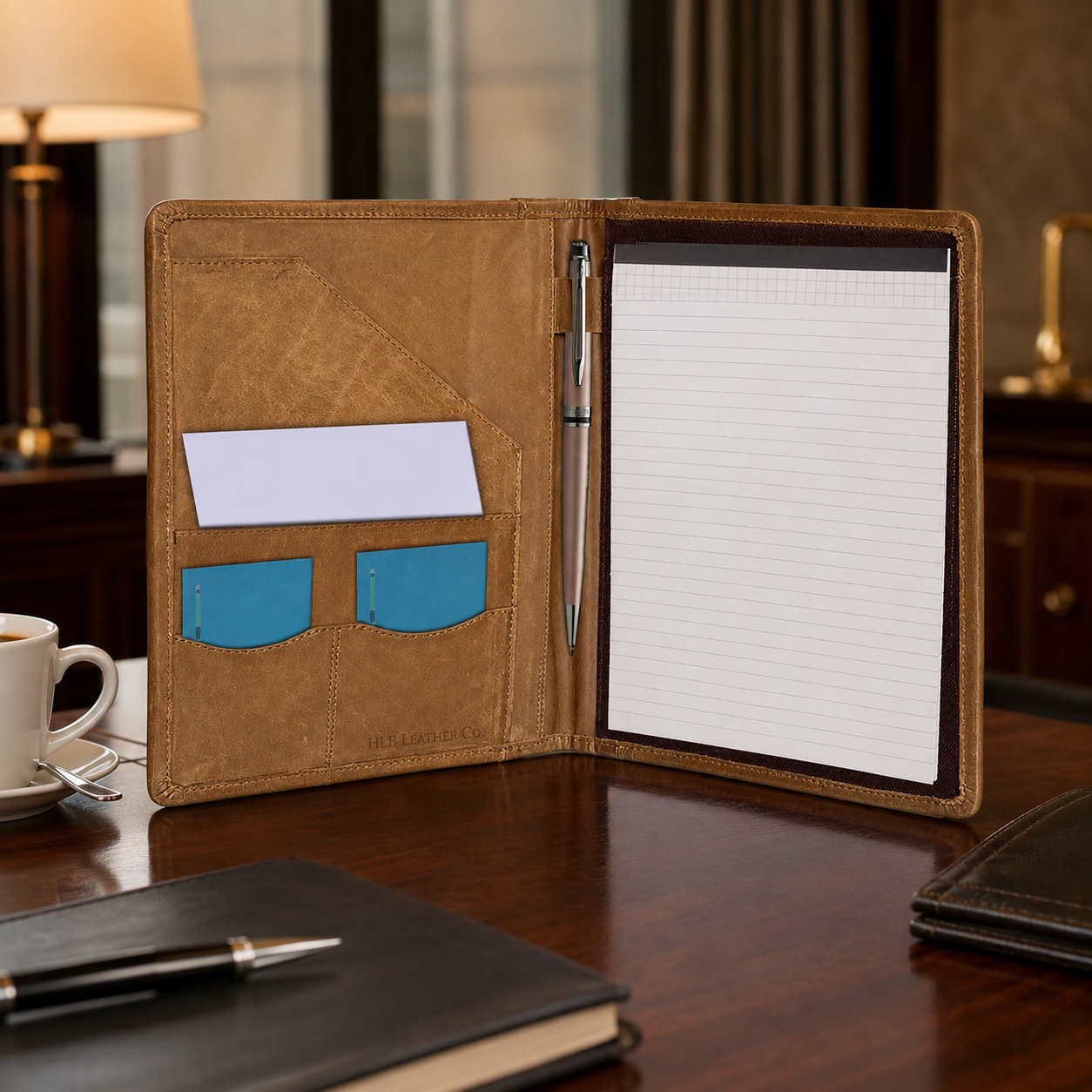 Brown A5 Genuine Leather Padfolio – Compact Business Writing Portfolio