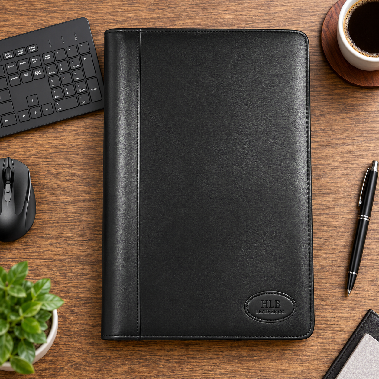 Black A5 Genuine Leather Padfolio – Compact Business Writing Portfolio