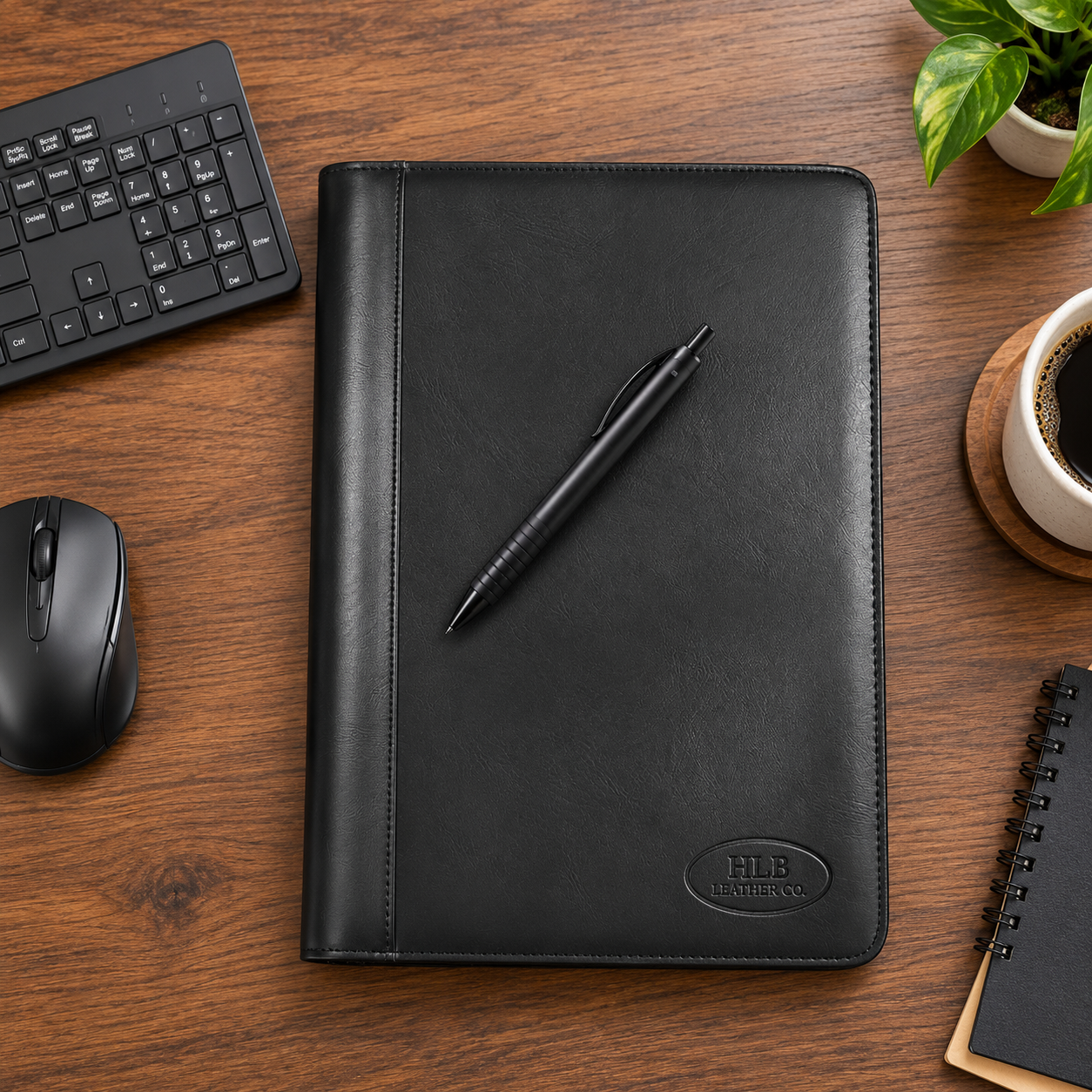 Black A5 Genuine Leather Padfolio – Compact Business Writing Portfolio