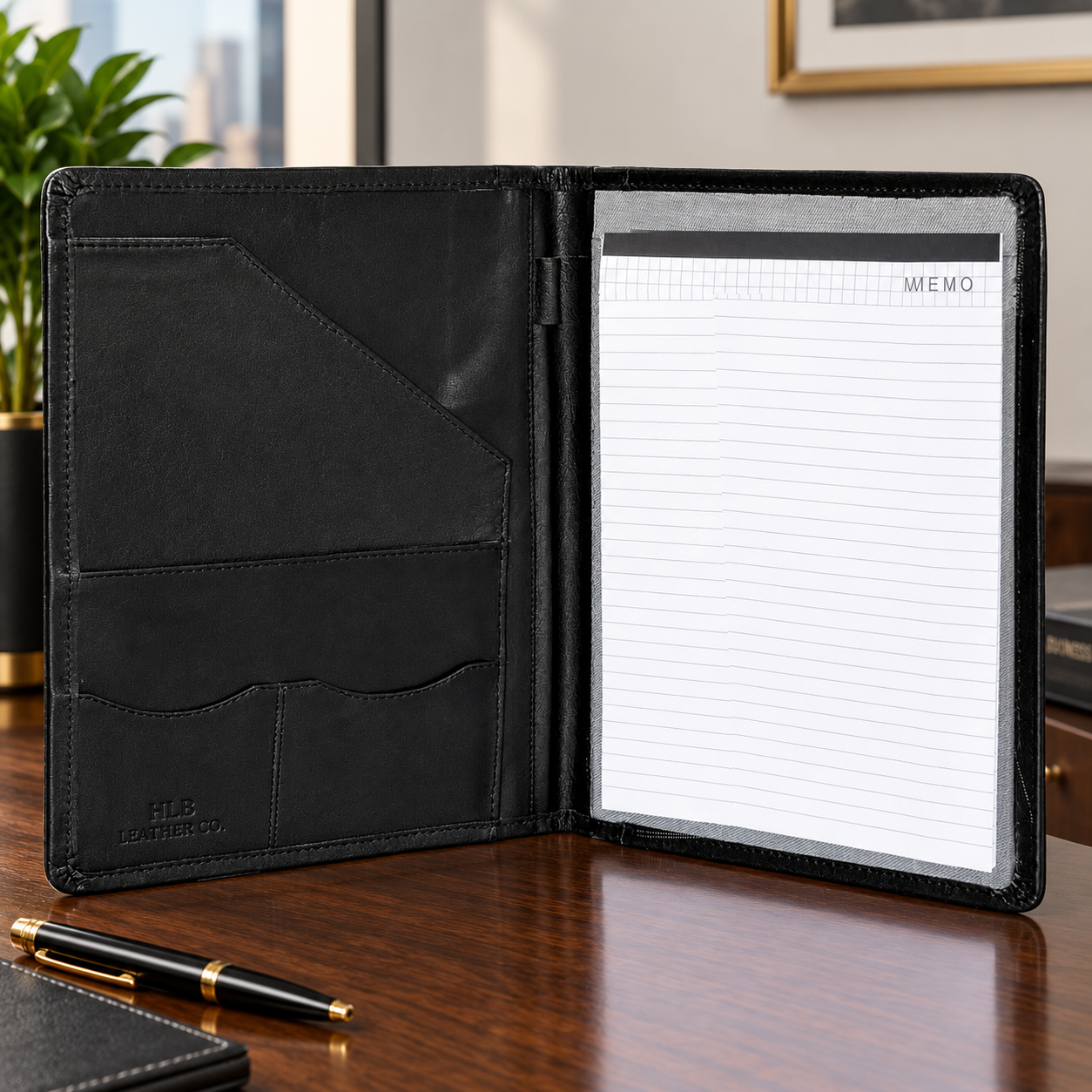 Black A5 Genuine Leather Padfolio – Compact Business Writing Portfolio