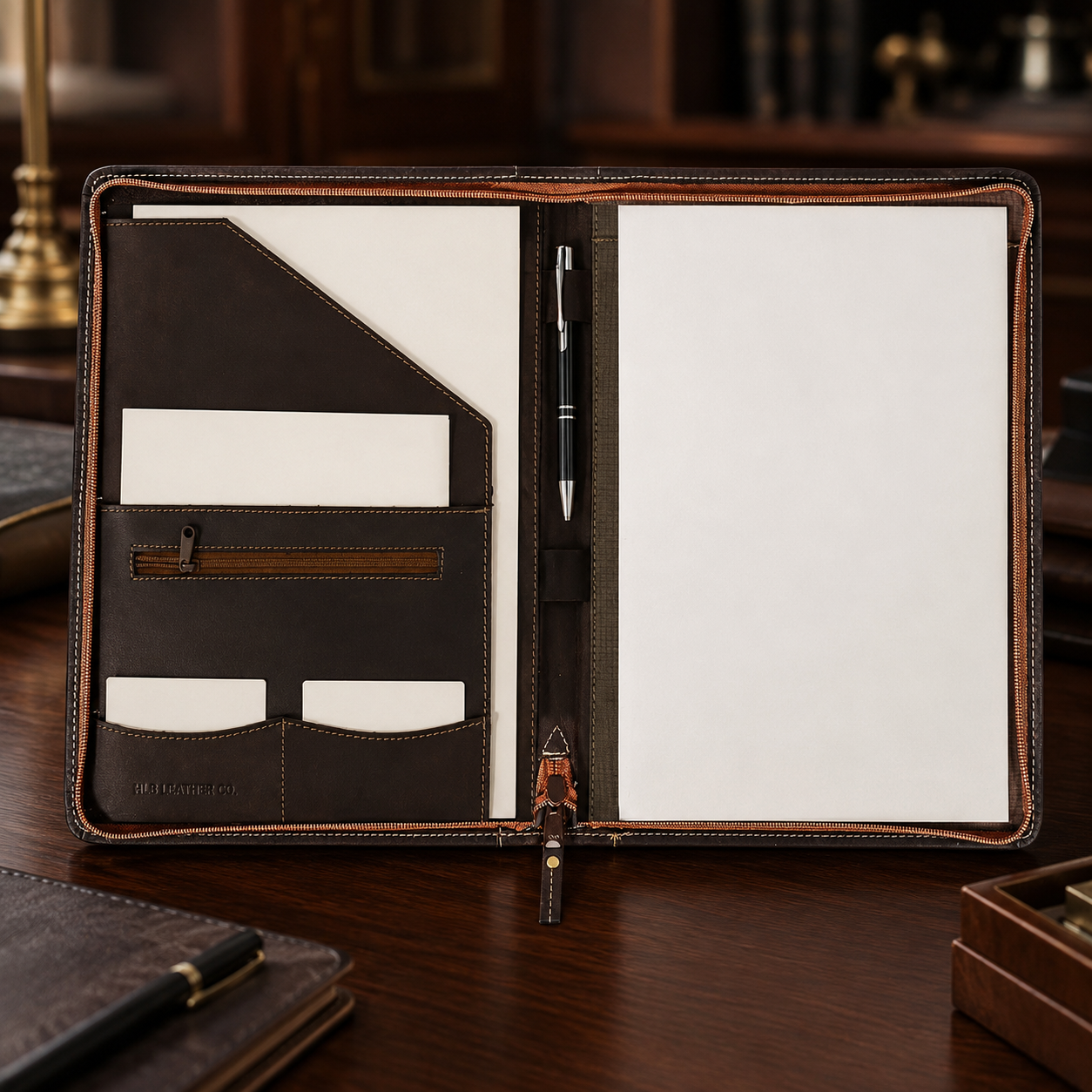 Harley A4 Zipped Leather Portfolio – Full-Grain Business Document Organizer