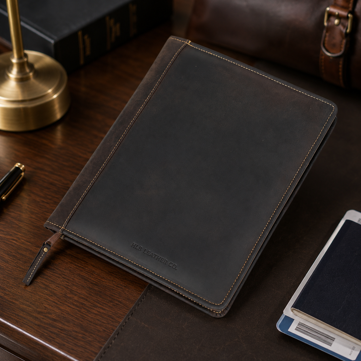 Harley A4 Zipped Leather Portfolio – Full-Grain Business Document Organizer