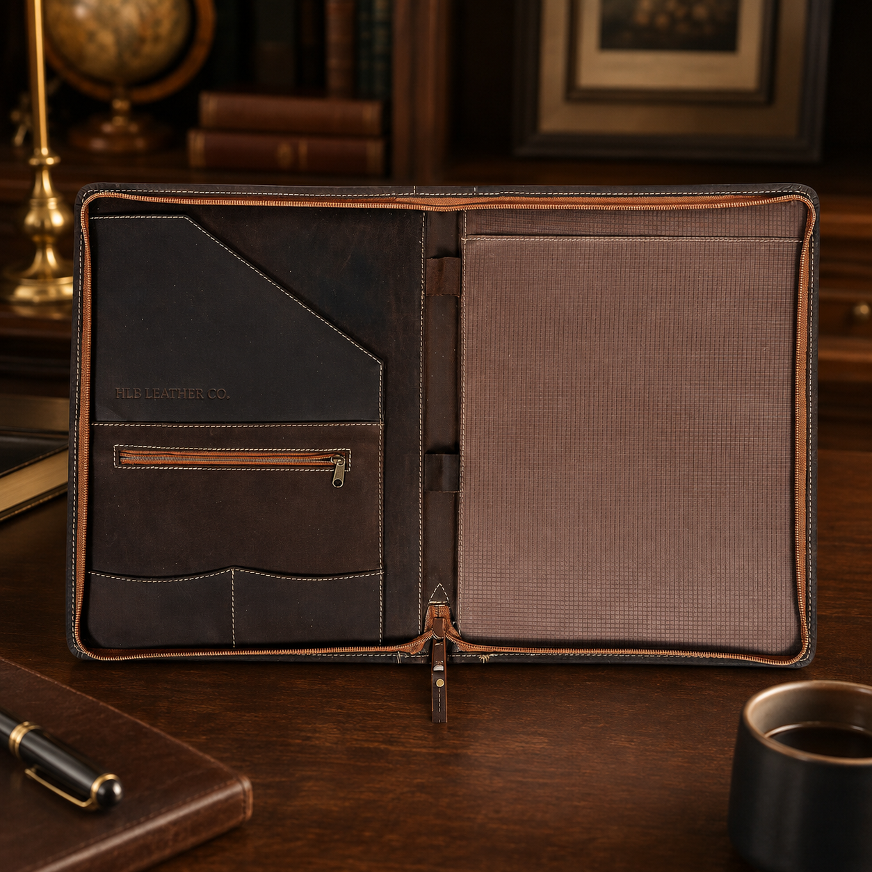 Harley A4 Zipped Leather Portfolio – Full-Grain Business Document Organizer