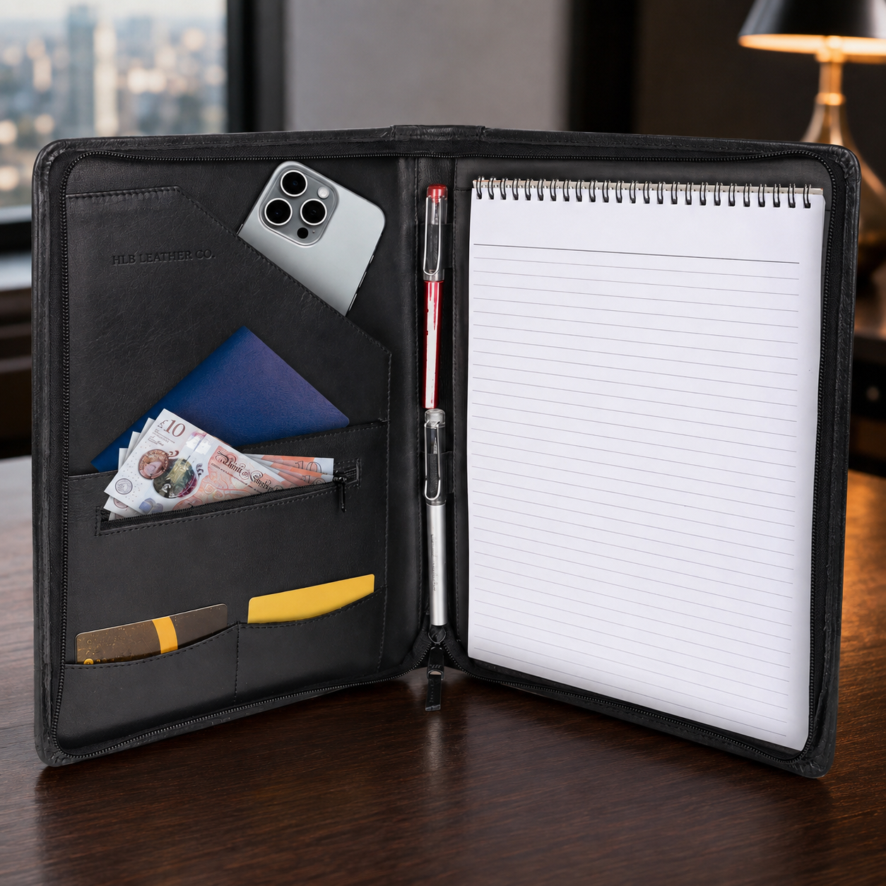 Eton A4 Leather Portfolio – Zipped Business Document Organizer