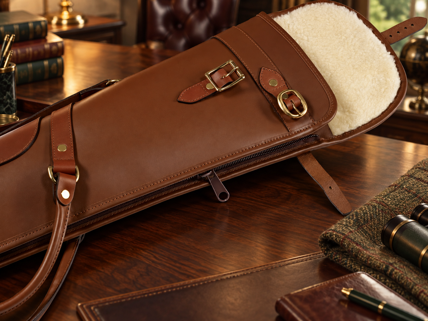 Byland Leather Shotgun Slip – Flap, Zip, Carry Handles & Shoulder Sling