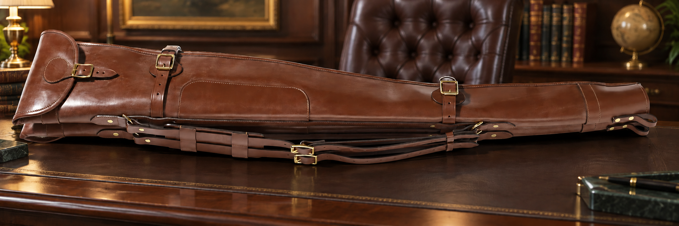 Malton English Bridle Leather Double Shotgun Slip – Detachable Twin Gun Case
