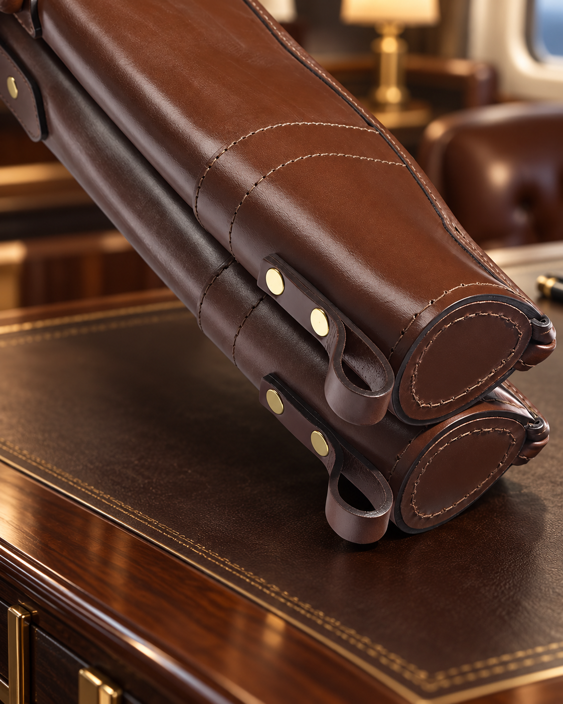 Malton English Bridle Leather Double Shotgun Slip – Detachable Twin Gun Case