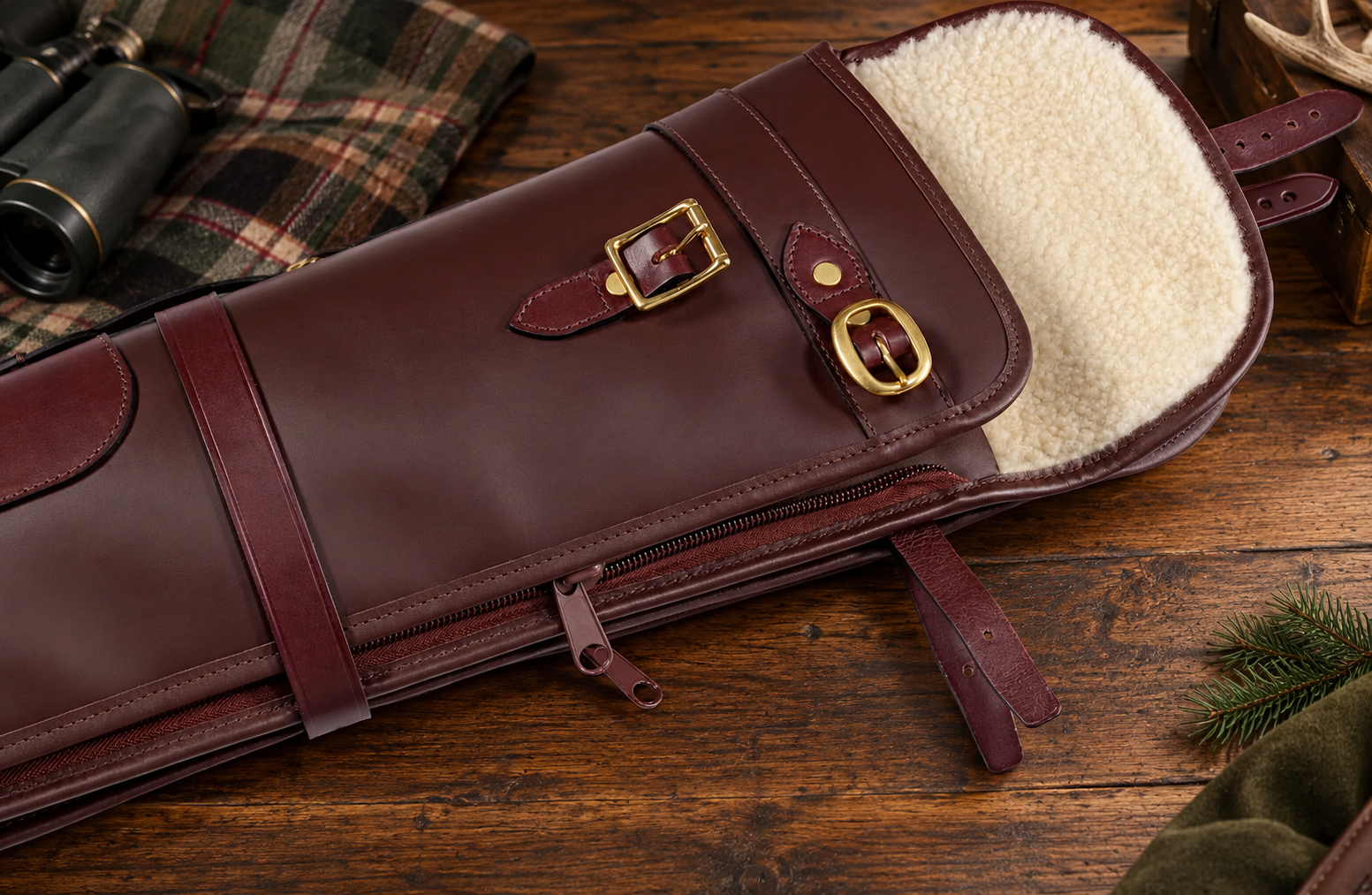 Byland Leather Double Shotgun Slip – Detachable Twin Gun Case with Flap & Zip