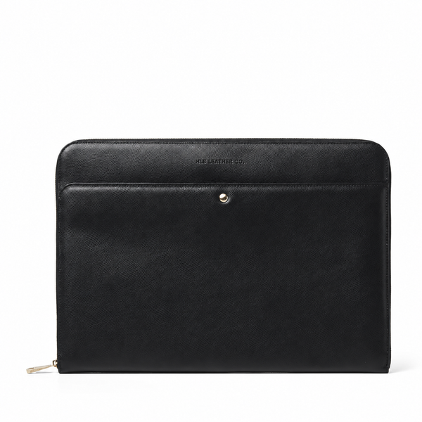 Black Soft Saffiano 16-Inch Leather Folio – Executive Laptop & Business Case