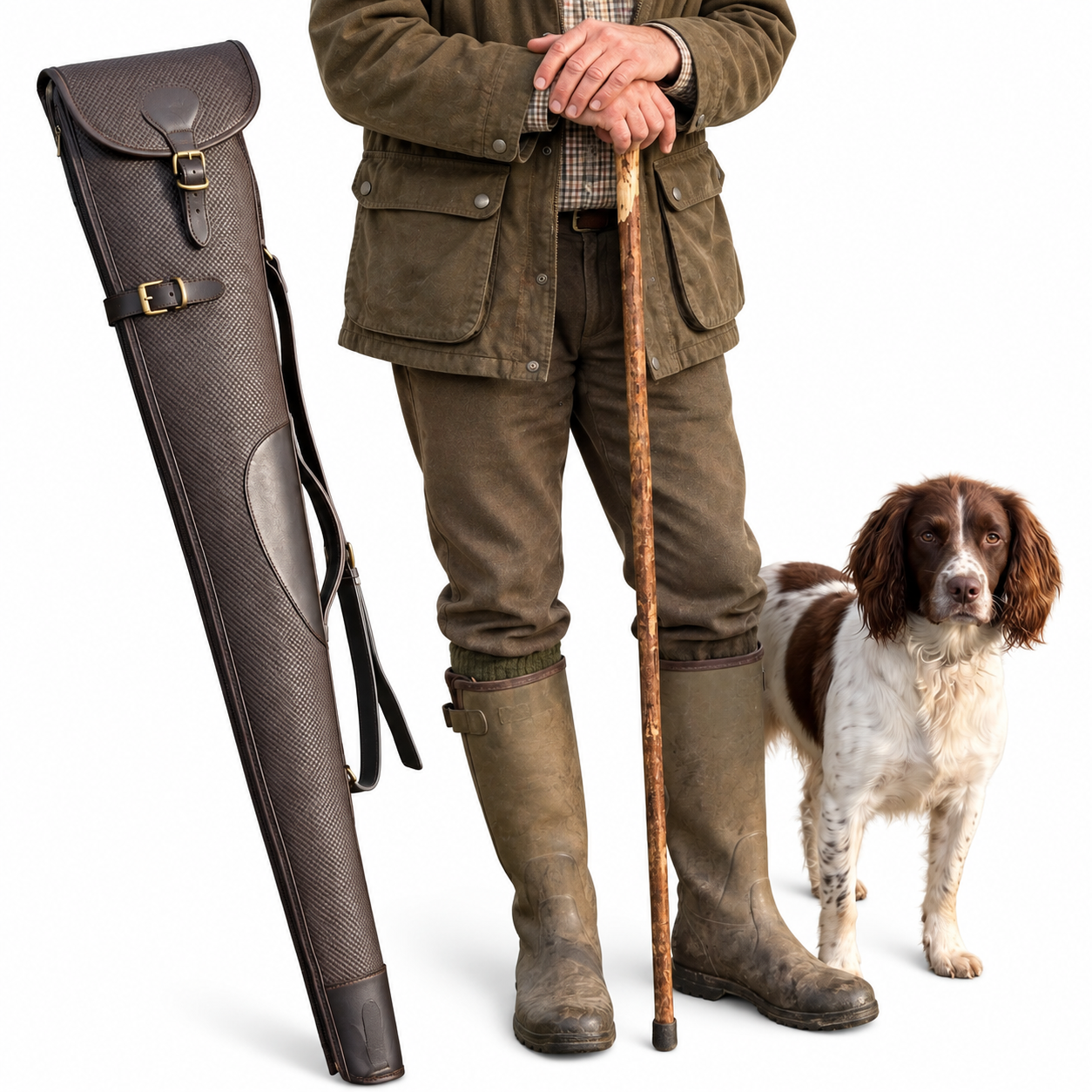 Oak Chequered Shotgun Slip Case – Leather Trimmed Fleece-Lined Gun Case