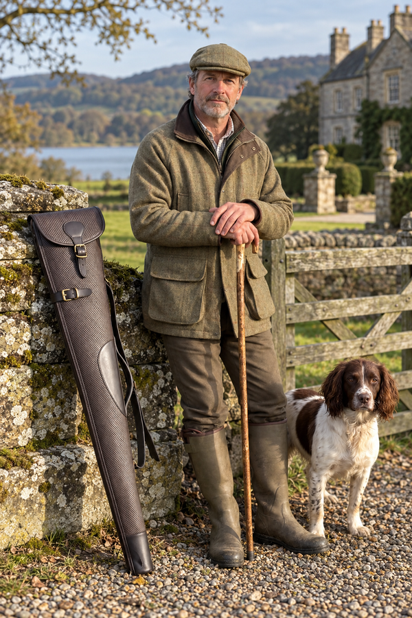 Oak Chequered Shotgun Slip Case – Leather Trimmed Fleece-Lined Gun Case
