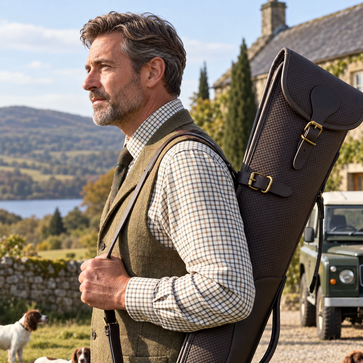 Oak Chequered Shotgun Slip Case – Leather Trimmed Fleece-Lined Gun Case