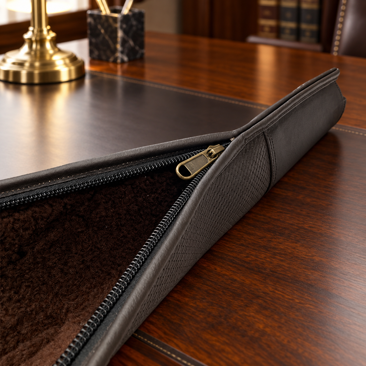 Oak Chequered Shotgun Slip Case – Leather Trimmed Fleece-Lined Gun Case
