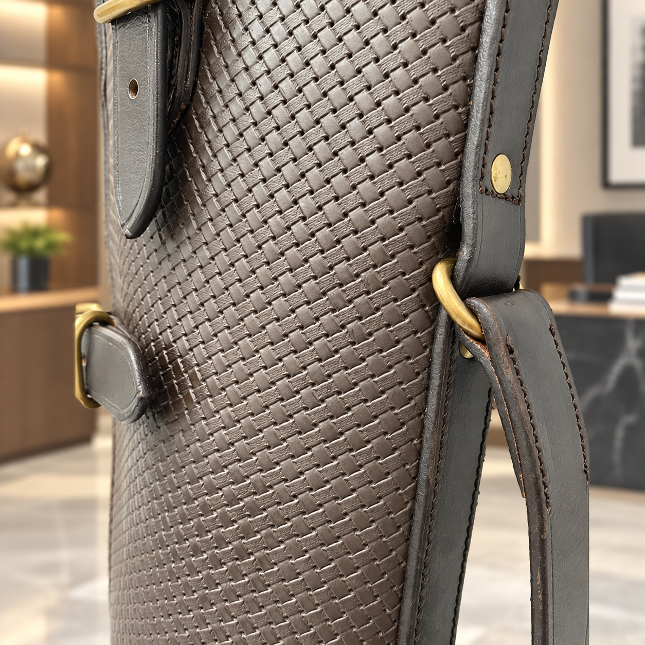 Oak Chequered Shotgun Slip Case – Leather Trimmed Fleece-Lined Gun Case