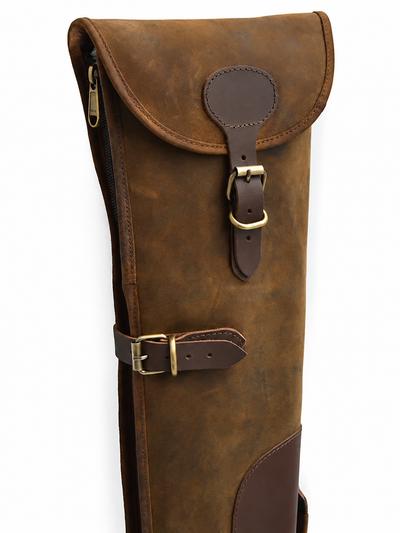 Distressed Brown Leather Shotgun Slip – Fleece-Lined Gun Case