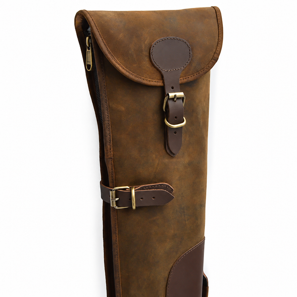 Distressed Brown Leather Shotgun Slip – Fleece-Lined Gun Case