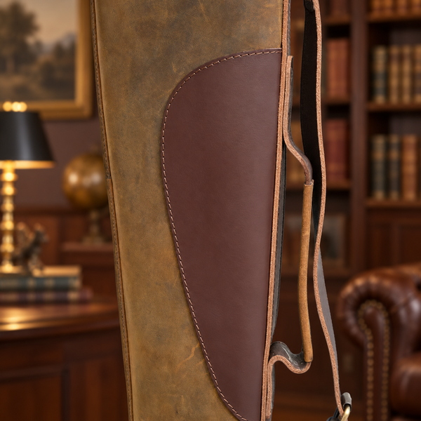 Distressed Brown Leather Shotgun Slip – Fleece-Lined Gun Case