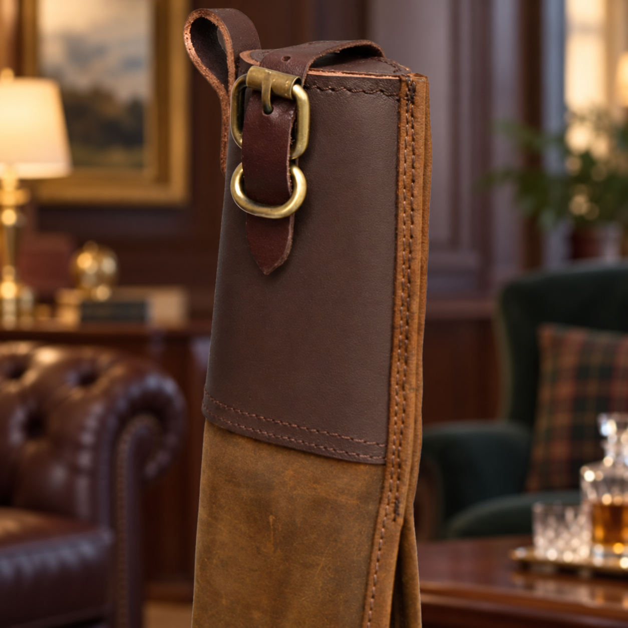 Distressed Brown Leather Shotgun Slip – Fleece-Lined Gun Case