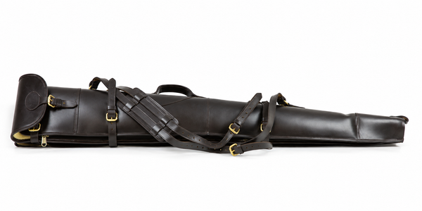 Premier Dark Brown Double Shotgun Slip – Buckle & Flap Leather Gun Case