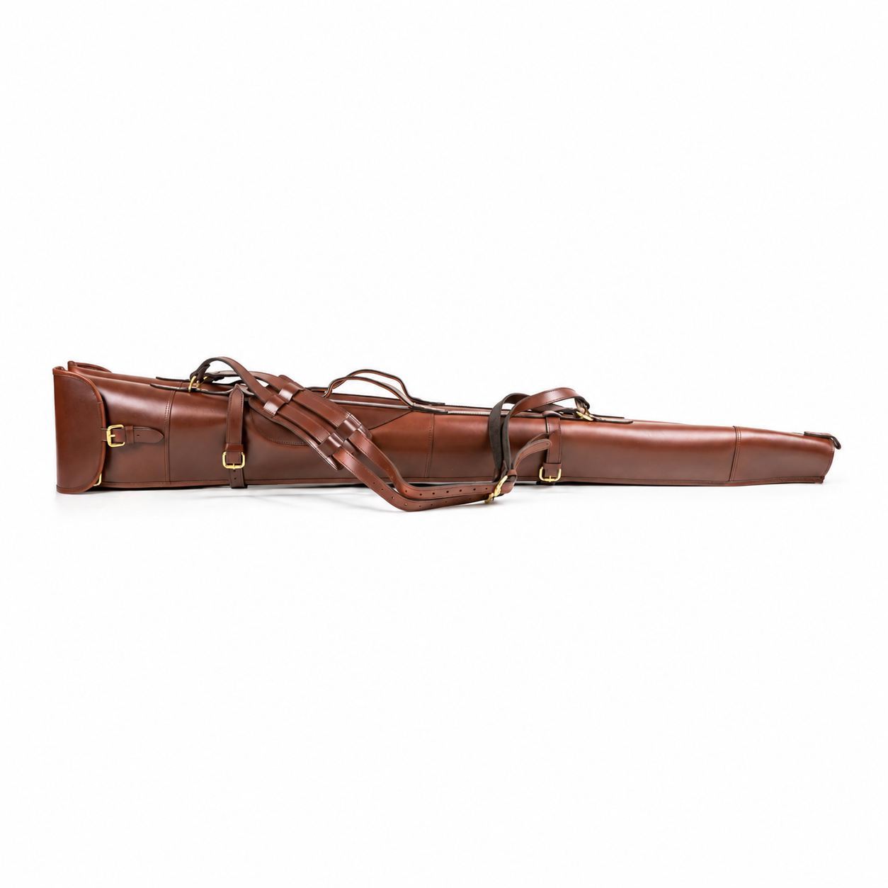 Harness Brown Double Shotgun Slip – Leather Buckle & Flap Gun Case