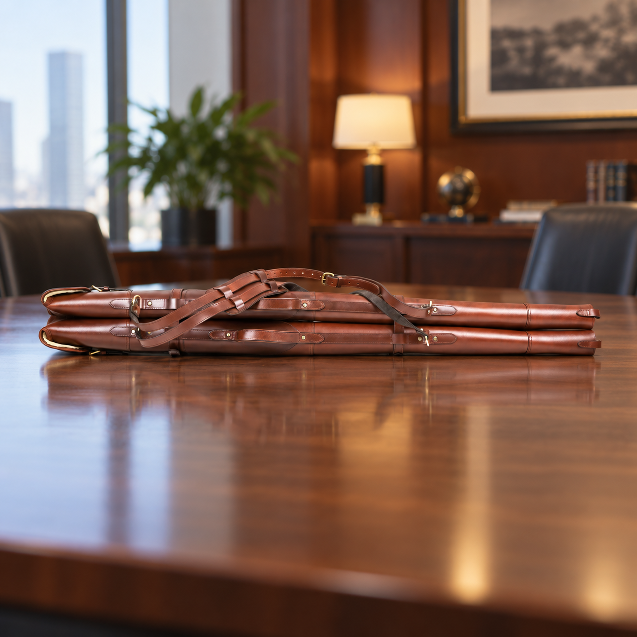Harness Brown Double Shotgun Slip – Leather Buckle & Flap Gun Case