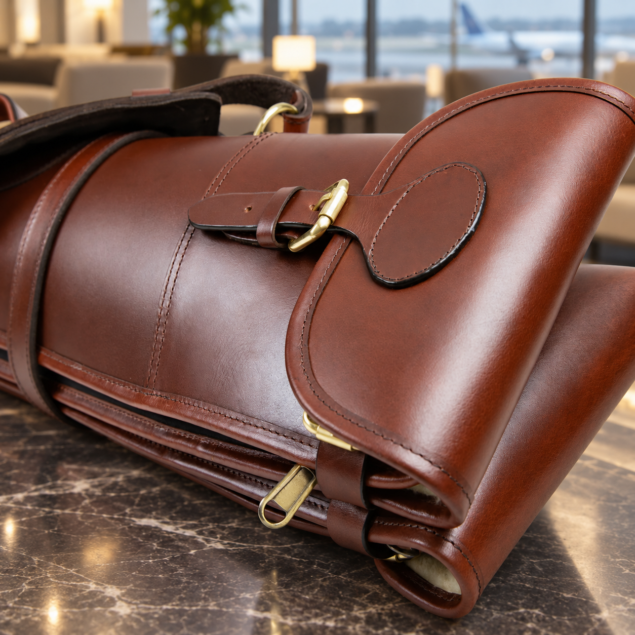 Harness Brown Double Shotgun Slip – Leather Buckle & Flap Gun Case