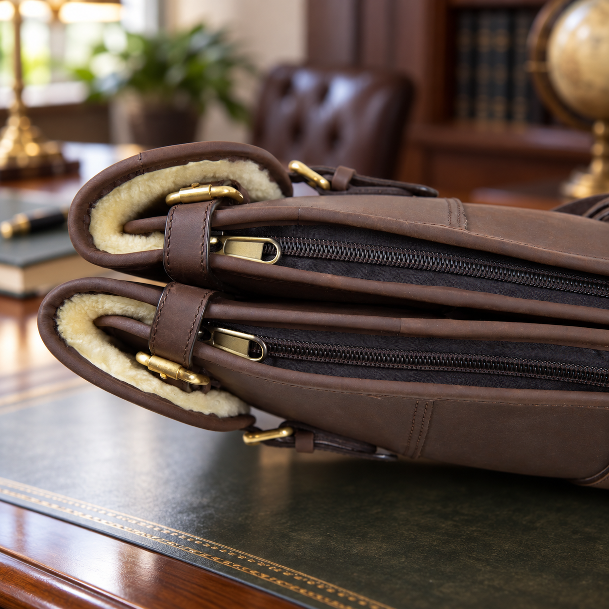 Devonshire Dark Leather Double Shotgun Slip – Buckle & Flap Gun Case