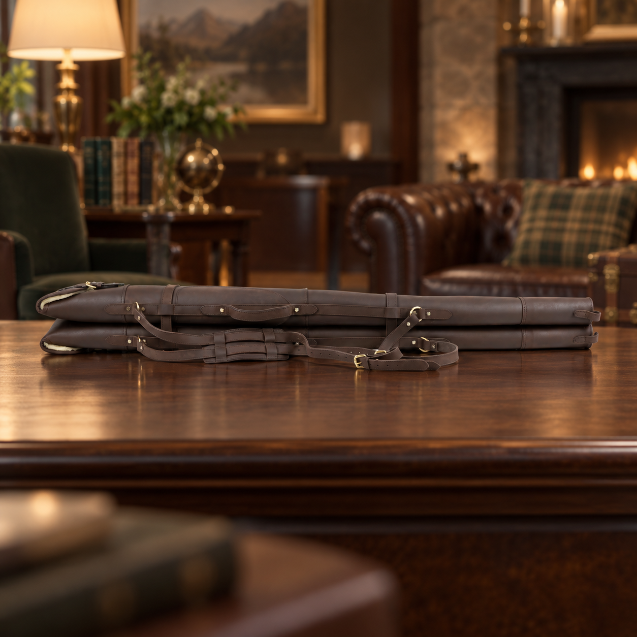 Devonshire Dark Leather Double Shotgun Slip – Buckle & Flap Gun Case