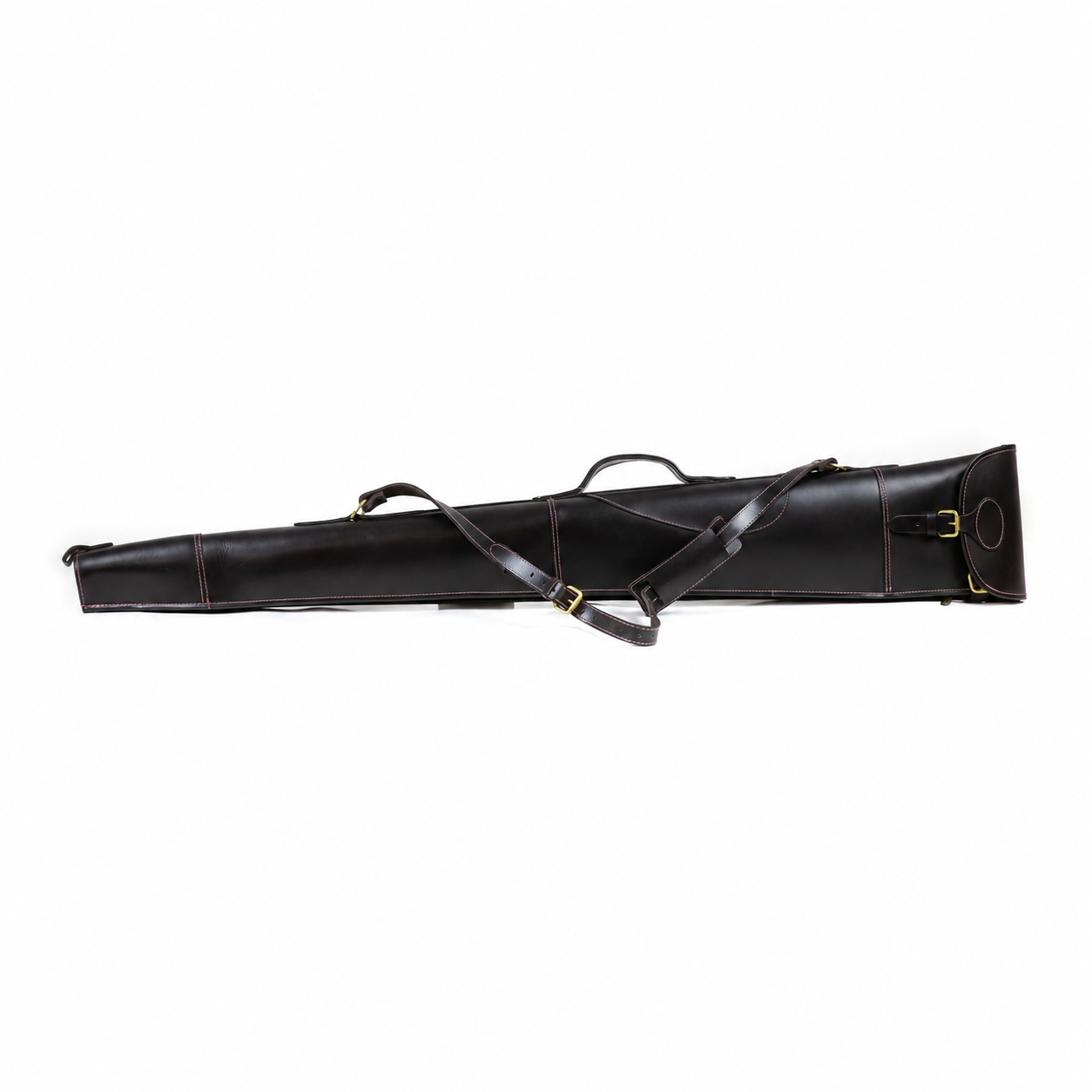 Dark Brown & Rose Leather Shotgun Slip – Buckle, Flap & Zip Gun Case up to 30"