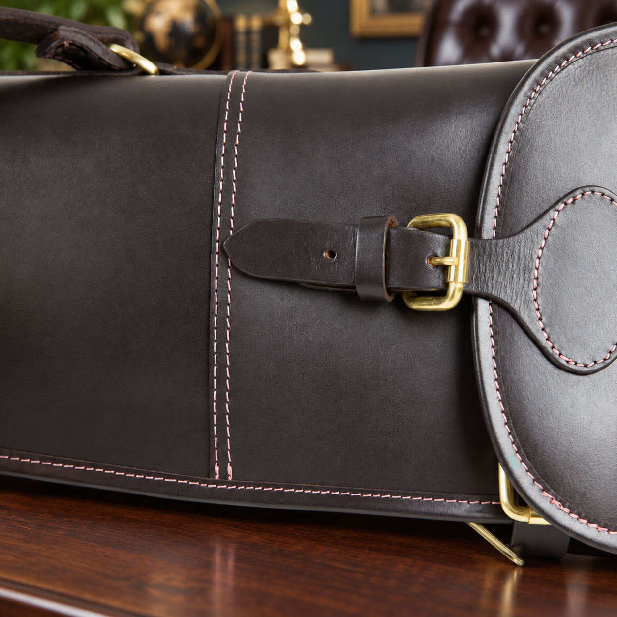 Dark Brown & Rose Leather Shotgun Slip – Buckle, Flap & Zip Gun Case up to 30"