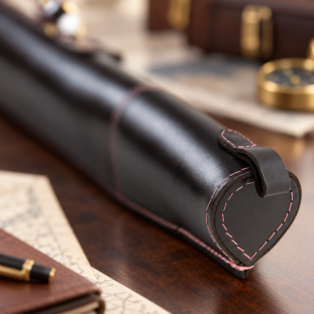 Dark Brown & Rose Leather Shotgun Slip – Buckle, Flap & Zip Gun Case up to 30"