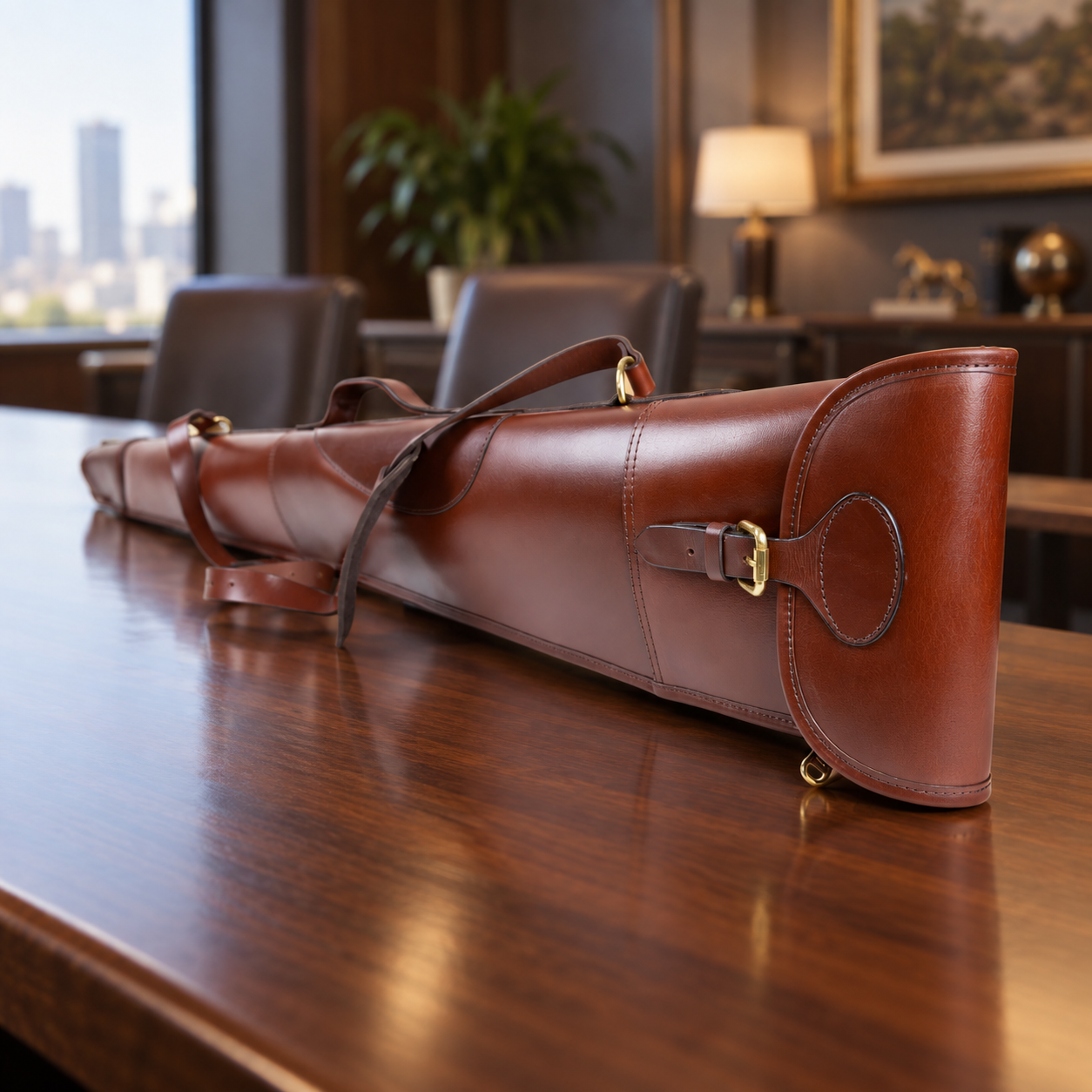 Harness Brown Leather Shotgun Slip – Buckle & Flap Gun Case up to 30"